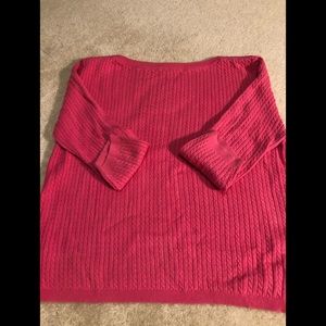 Jones of New York Pink summer cable sweater.  Quarter length sleeves.